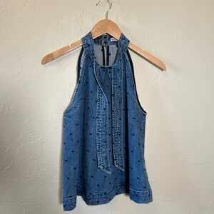 Ulla Johnson Denim Polka Dot Halter Top Size 4 Tie Neck Blouse